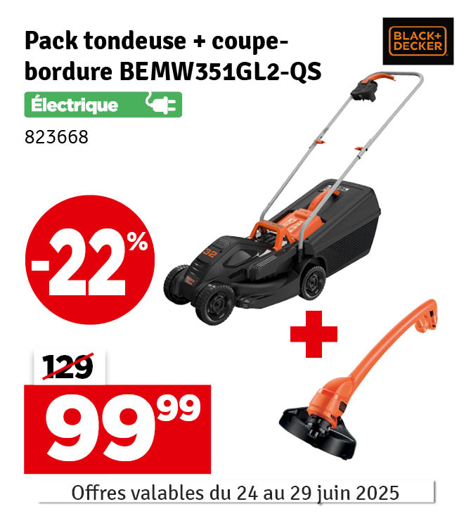 Pack tondeuse électrique 1000 W et coupe-bordure 250 W BLACK&DECKER